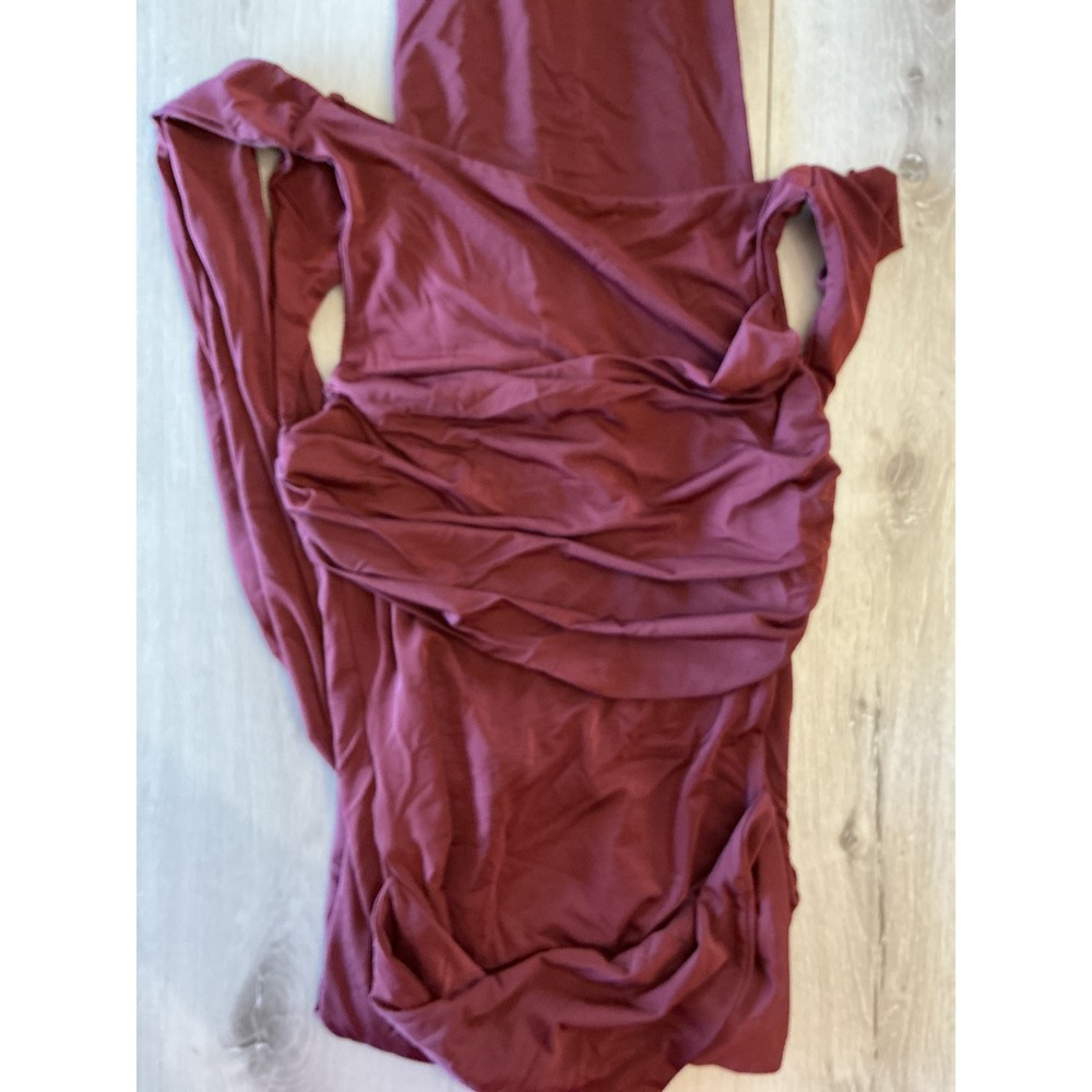 MESHKI Henley Slinky Drape Maxi Dress Wine Small New With Tags - Picture 5 of 8